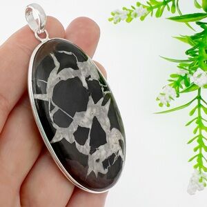 XL Spider Septarian Lightning Stone Pendant Sterling Silver 925 New